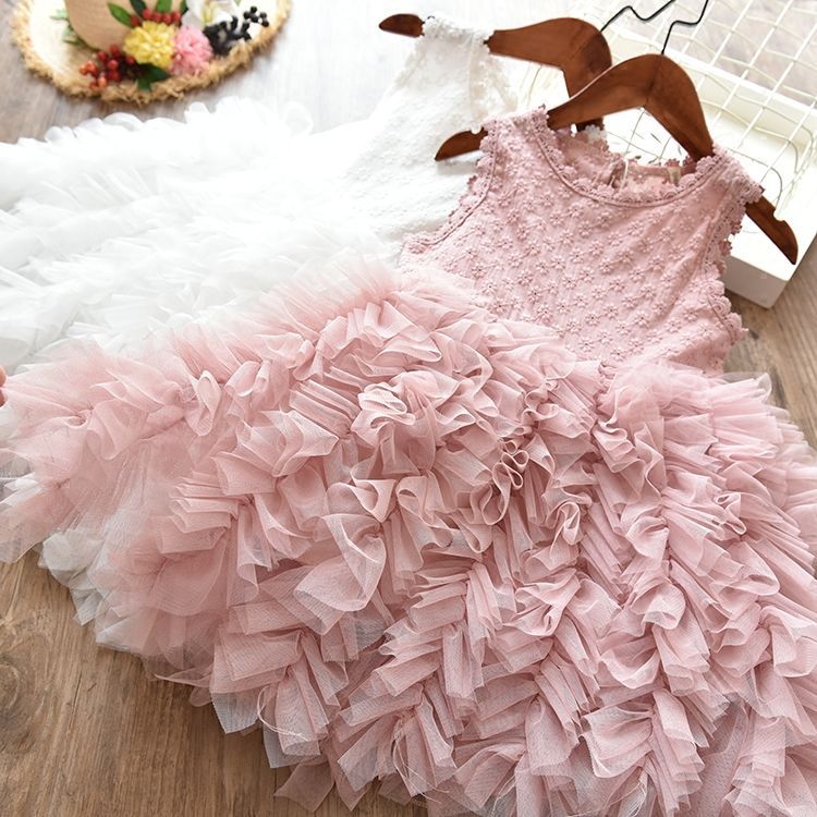 Children's Skirt Lace Long-Sleeved/ Sleeveless Girls Dress - GIGI & POPO - Girl Dresses - Pink Sleeveless / 100cm