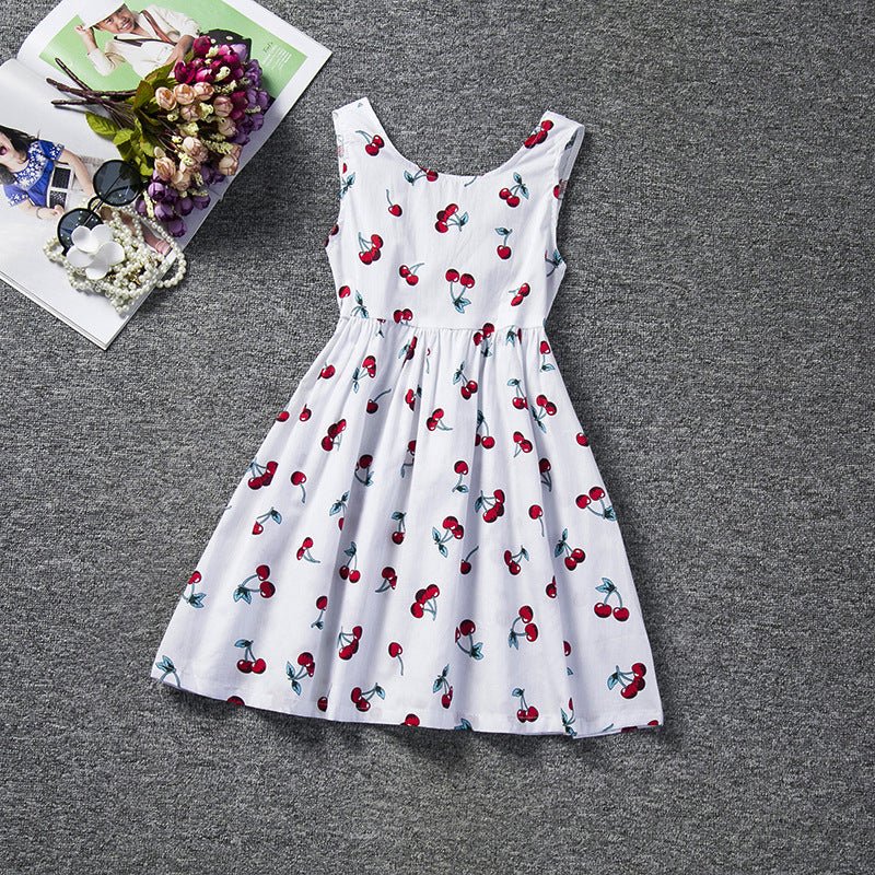 Children's Skirt Lace Long-Sleeved/ Sleeveless Girls Dress - GIGI & POPO - Girl Dresses - White With Cherries / 90cm