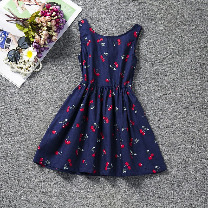 Children's Skirt Lace Long-Sleeved/ Sleeveless Girls Dress - GIGI & POPO - Girl Dresses - Navy blue / 90cm