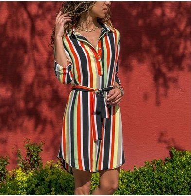Colorful striped waistband long sleeve shirt dress - GIGI & POPO - Women -