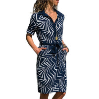 Colorful striped waistband long sleeve shirt dress - GIGI & POPO - Women - Navy blue / XL