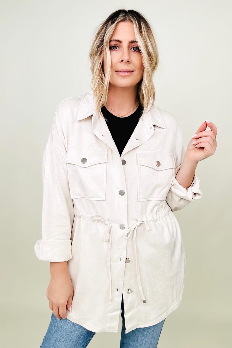 Cotton Bleu Faux Suede Shirt Jacket - GIGI & POPO