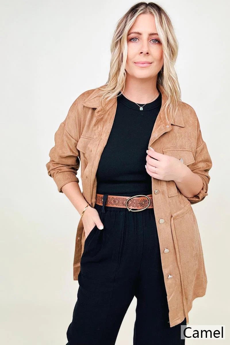 Cotton Bleu Faux Suede Shirt Jacket - GIGI & POPO
