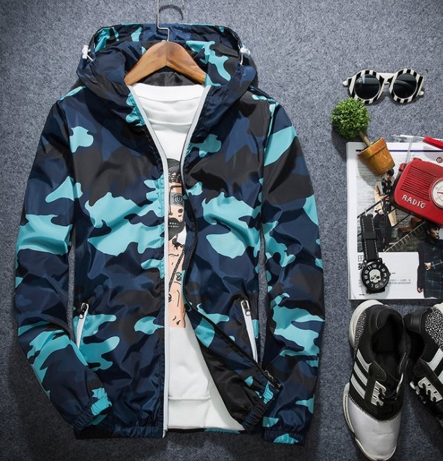 Camouflage Men's Jacket with Hooded Luminous Zipper