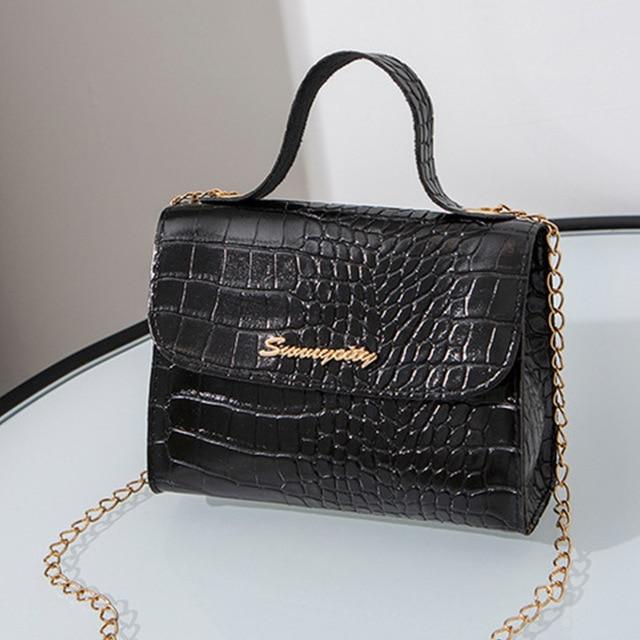 Crocodile Pattern small Handbag with chain lock - GIGI & POPO - Women - black B