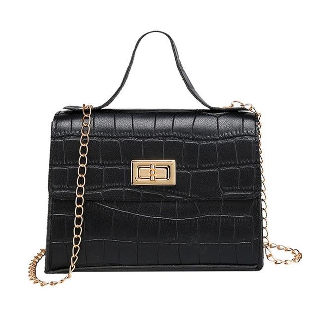 Crocodile Pattern small Handbag with chain lock - GIGI & POPO - Women - black
