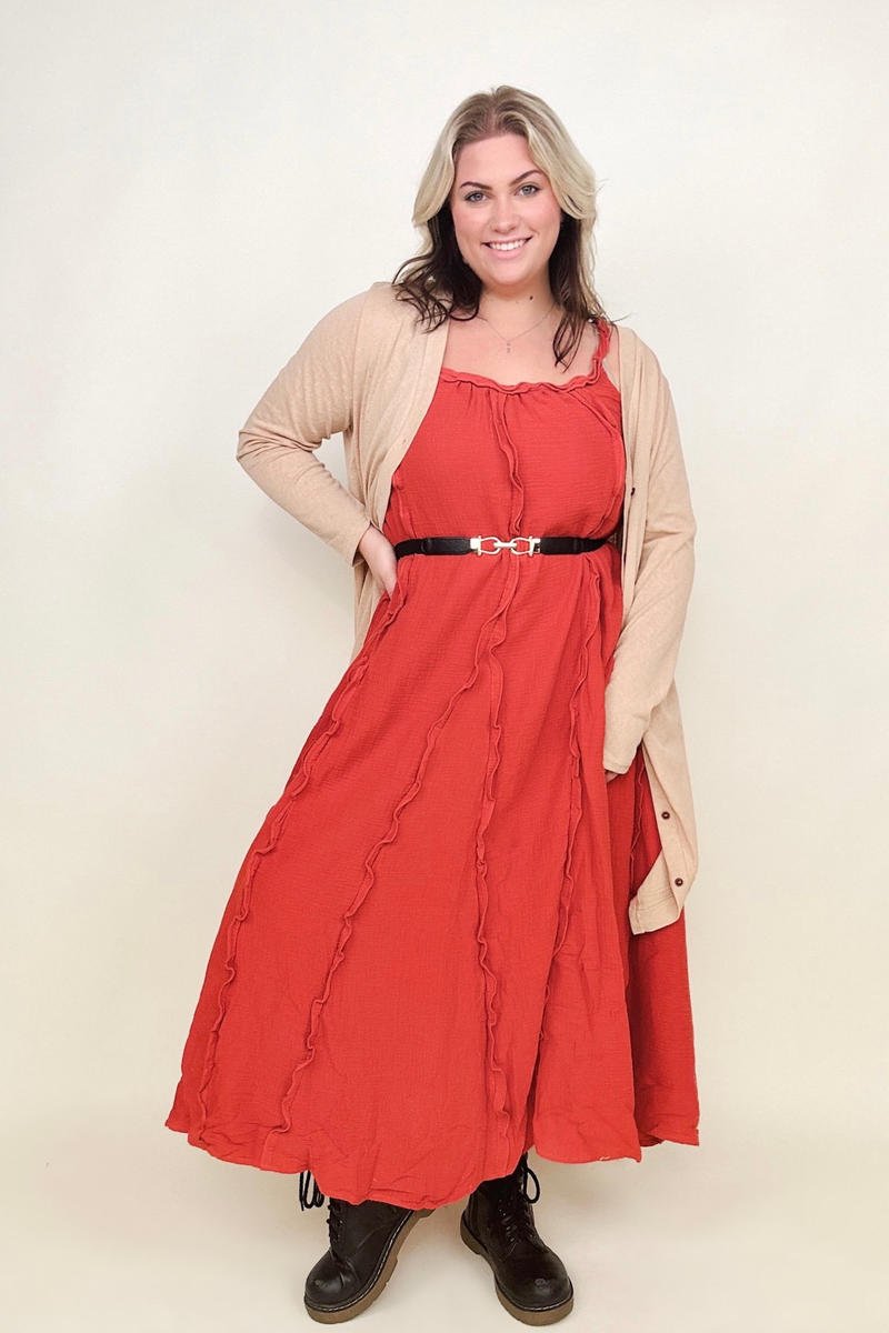 Davi & Dani Ruffle Detail Midi Sundress (Without Belt) - GIGI & POPO
