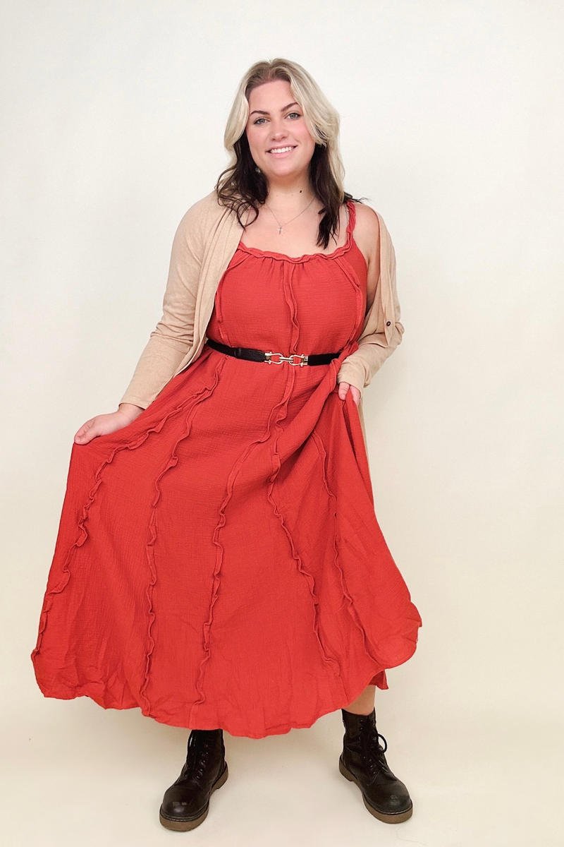 Davi & Dani Ruffle Detail Midi Sundress (Without Belt) - GIGI & POPO
