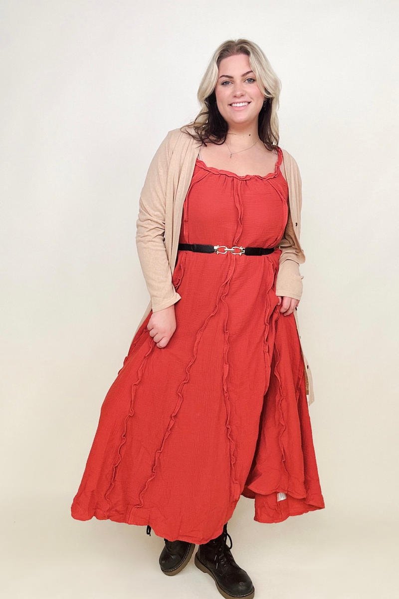 Davi & Dani Ruffle Detail Midi Sundress (Without Belt) - GIGI & POPO
