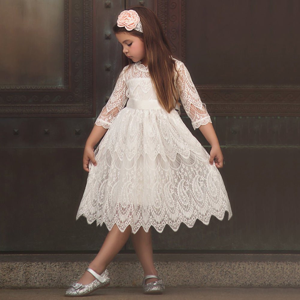 Dress with bow tie and round neck - GIGI & POPO - Girl Dresses - 2 style / 130CM