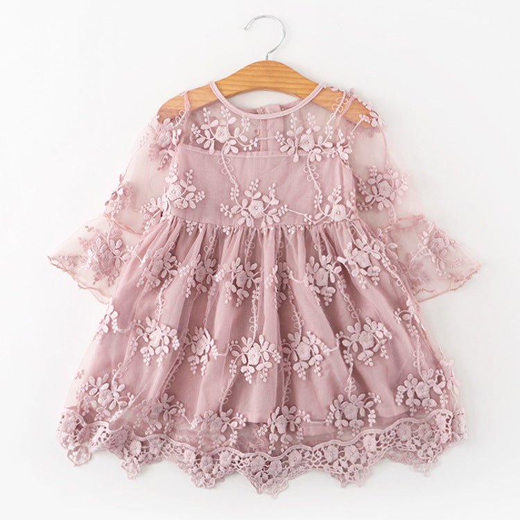 Dress with bow tie and round neck - GIGI & POPO - Girl Dresses -