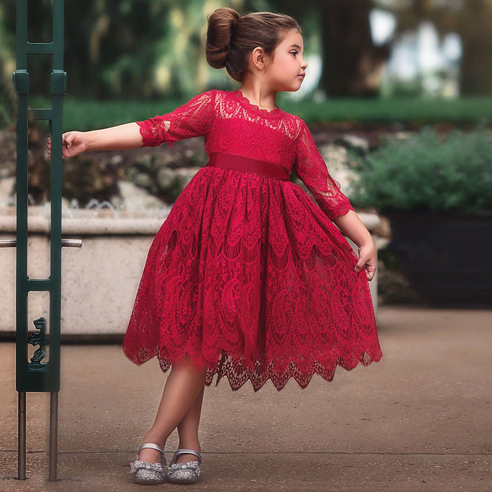 Dress with bow tie and round neck - GIGI & POPO - Girl Dresses -