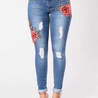Embroidery jeans stretch jeans pants - GIGI & POPO - Women - Dark blue / s