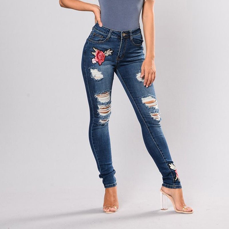 Embroidery jeans stretch jeans pants - GIGI & POPO - Women - Blue / S