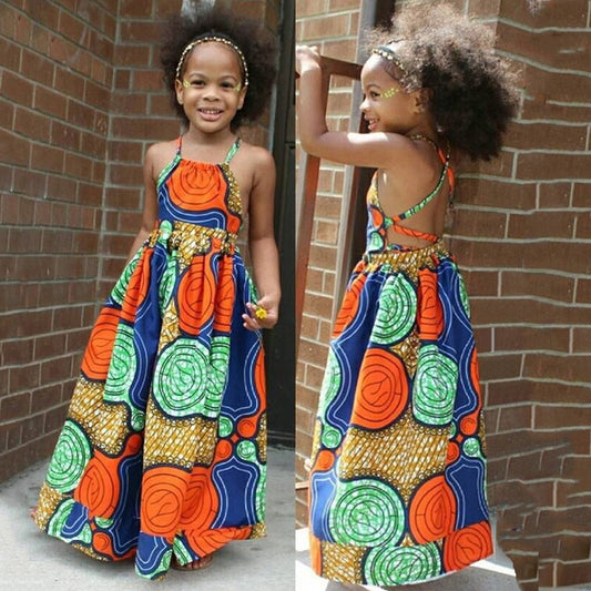 Ethnic Print Suspenders Princess Dress - GIGI & POPO - Girl Dresses -