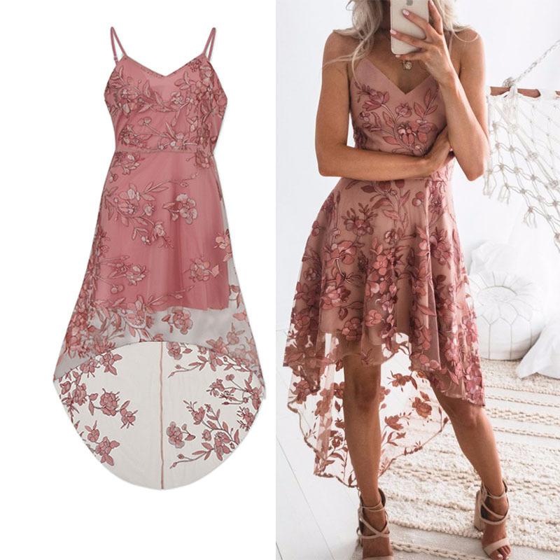 Explosive models sexy sling irregular lace stitching dress bandage skirt - GIGI & POPO - Women - Pink / XS