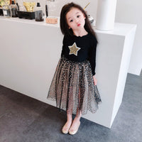 Fancy girls' dress with lace and star print - GIGI & POPO - 01Black / Star / 100cm
