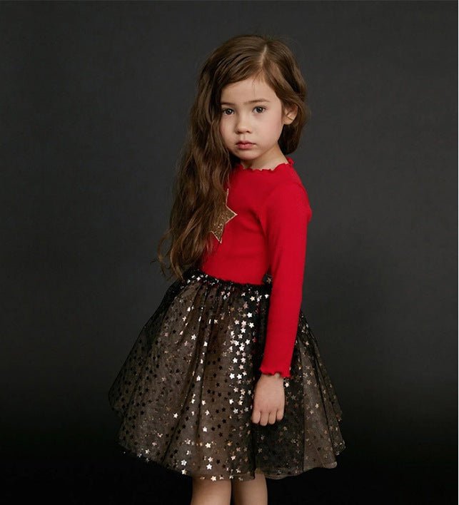 Fancy girls' dress with lace and star print - GIGI & POPO -