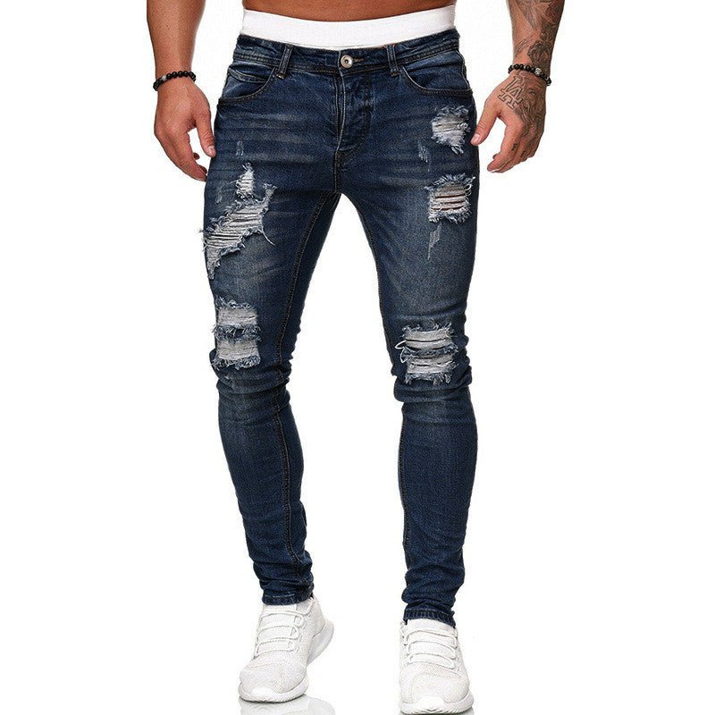 Fashion Jeans with ripped style - GIGI & POPO - Men - Dark Blue / XL