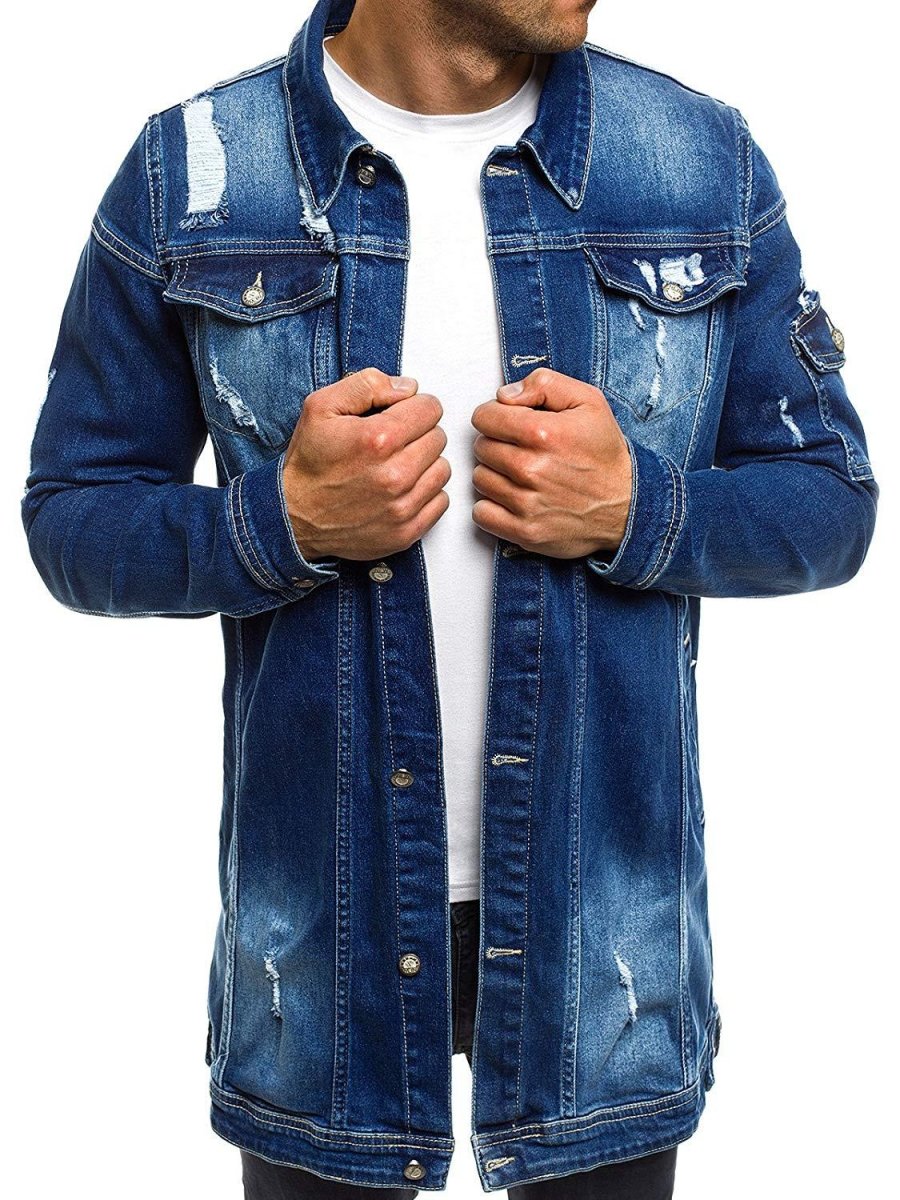 Fashion Men's Mid-length Ripped Denim Jacket - GIGI & POPO - Men -