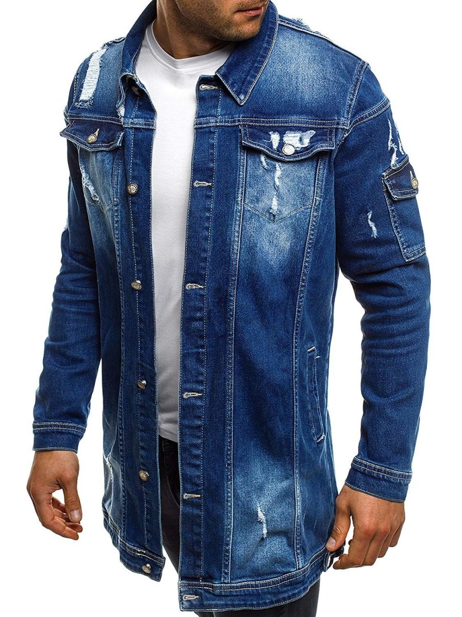 Fashion Men's Mid-length Ripped Denim Jacket - GIGI & POPO - Men -