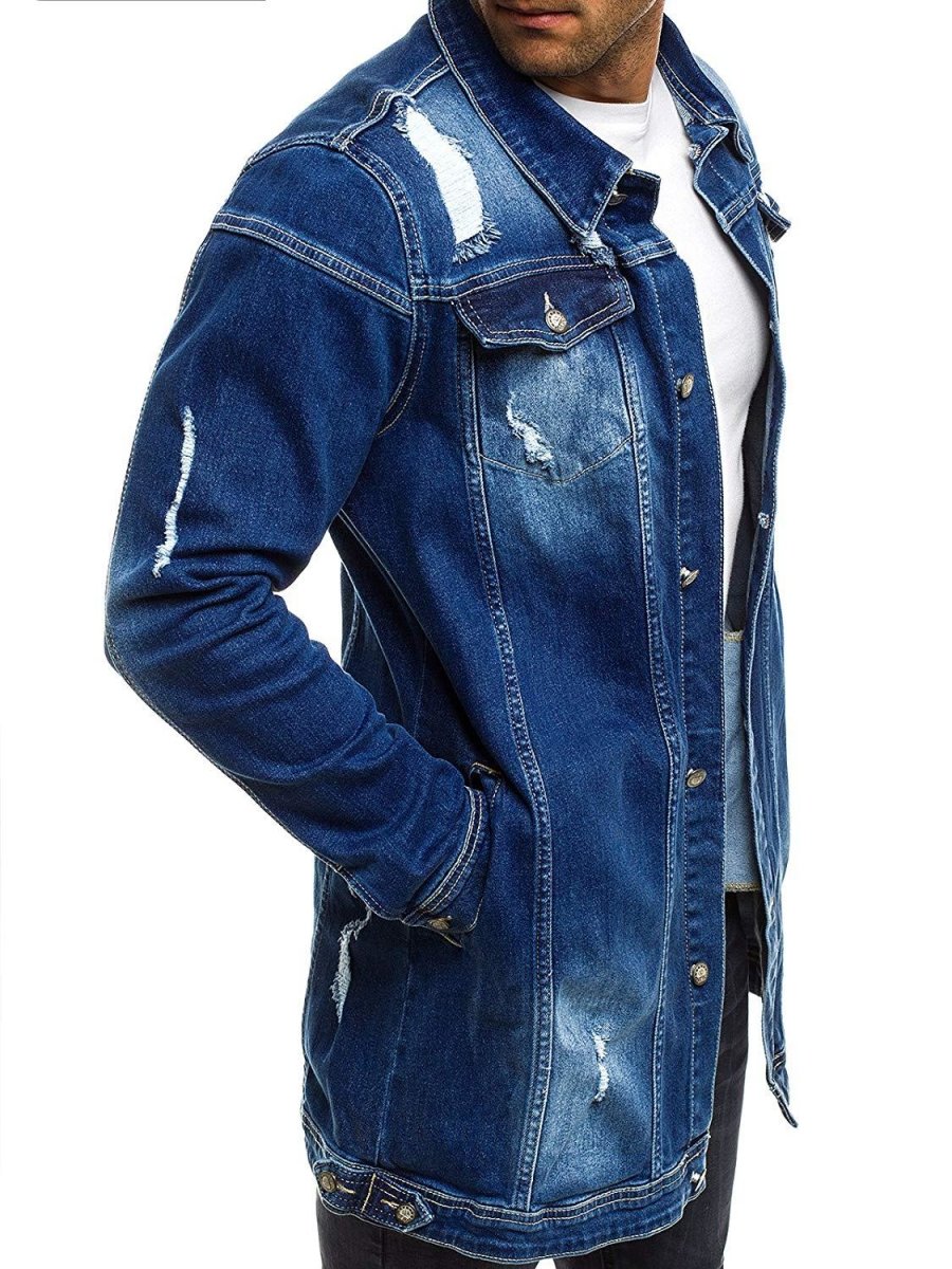 Fashion Men's Mid-length Ripped Denim Jacket - GIGI & POPO - Men -