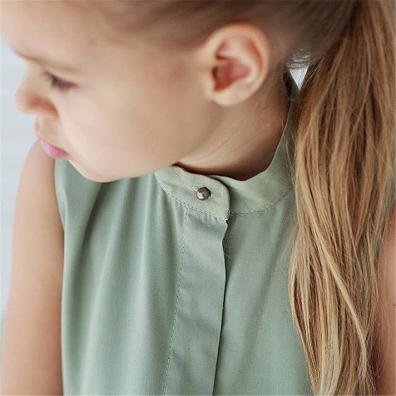 Fashion Simple Solid Color Sleeveless Small And Medium Girl Dress - GIGI & POPO - Girl Dresses -