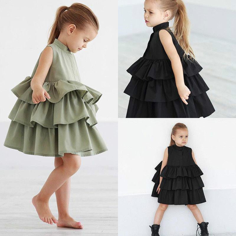 Fashion Simple Solid Color Sleeveless Small And Medium Girl Dress - GIGI & POPO - Girl Dresses -