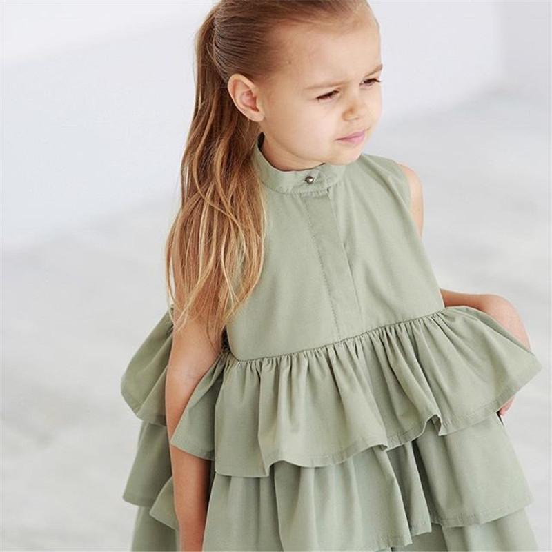Fashion Simple Solid Color Sleeveless Small And Medium Girl Dress - GIGI & POPO - Girl Dresses - Light Green / 110cm