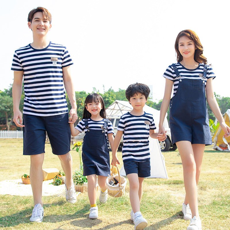 Fashion Simple Striped Cotton T-shirt Short-sleeved Suit - GIGI & POPO