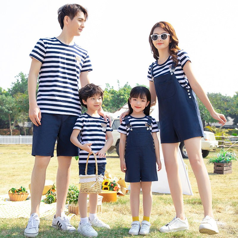 Fashion Simple Striped Cotton T-shirt Short-sleeved Suit - GIGI & POPO