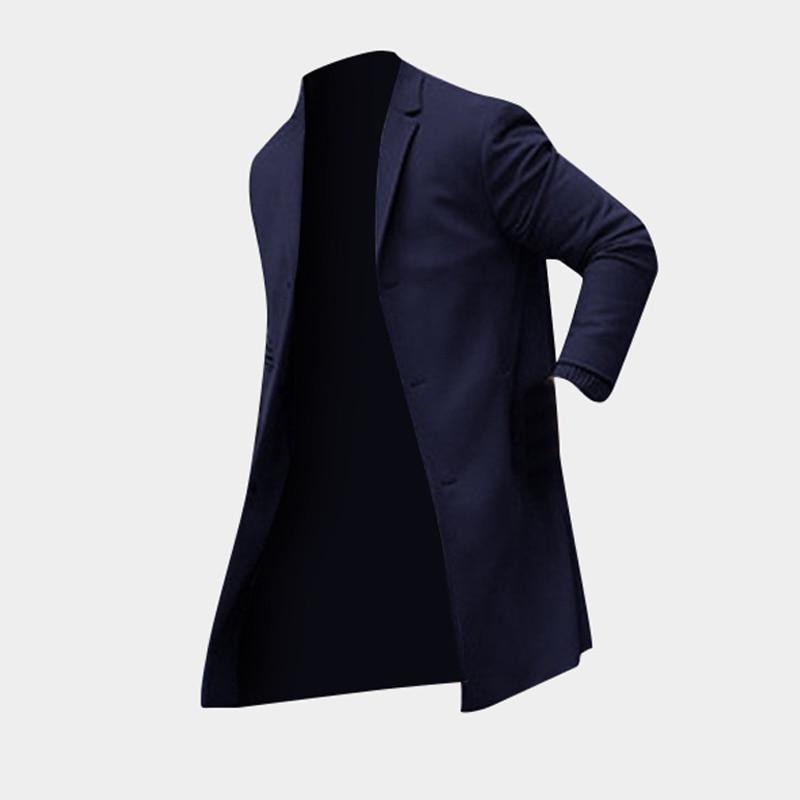 Fashion Winter Men's Trench Long Jackets Coats Overcoat Classic Jackets Solid Slim Fit Outwear Hombre Men Clothes Khaki Black - GIGI & POPO - Men Hoodies & Jackets - Navy Blue / S