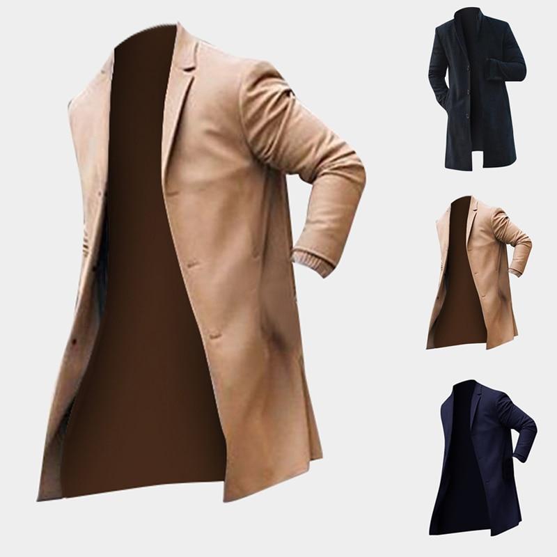 Men's trench long jackets in khaki and black, slim fit elegant design.