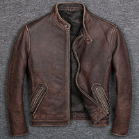 First Layer Cowhide Leather Jacket - GIGI & POPO - Men Hoodies & Jackets - Retro / XL