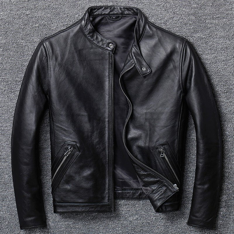 First Layer Cowhide Leather Jacket - GIGI & POPO - Men Hoodies & Jackets -