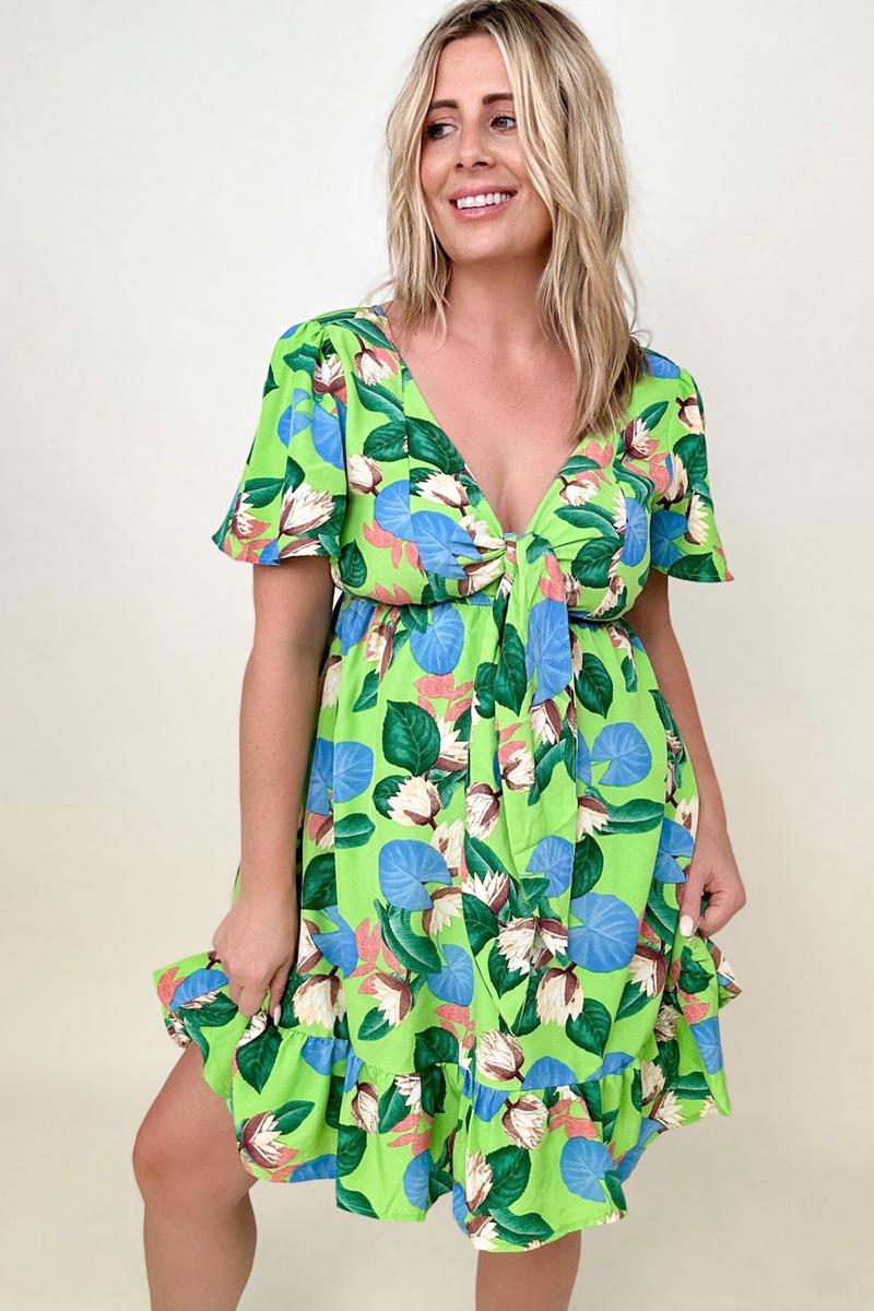 Gigio Tropical Print Flutter Sleeve Mini Dress - GIGI & POPO