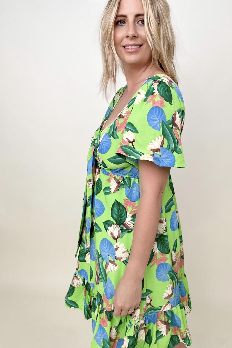 Gigio Tropical Print Flutter Sleeve Mini Dress - GIGI & POPO