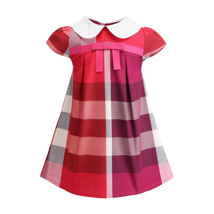 Girls' Baby Dresses, Cotton Children's Dresses, Children's Baby Girls' Plaid Short-sleeved Skirts - GIGI & POPO - Baby Girl - Rose Red / 90cm