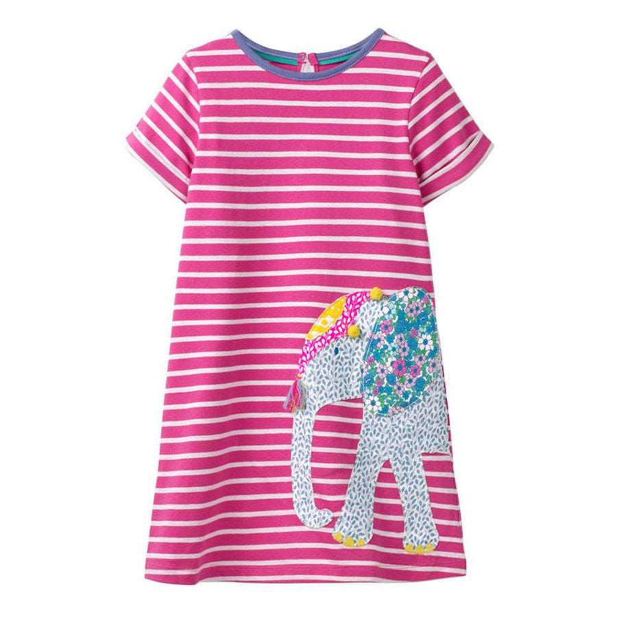 Girls' Dress Knitted Cotton Short Sleeve Skirt - GIGI & POPO - Baby Girl - Pink / 2T