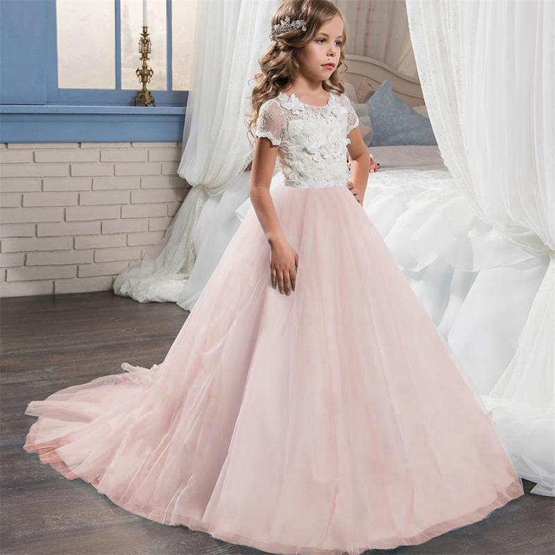 Girl's Prom Wedding Bridesmaid Long Dress with Lace