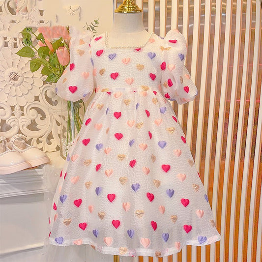 Girls' Tang Suit senior ancient costume skirt with heart pattern in white.
