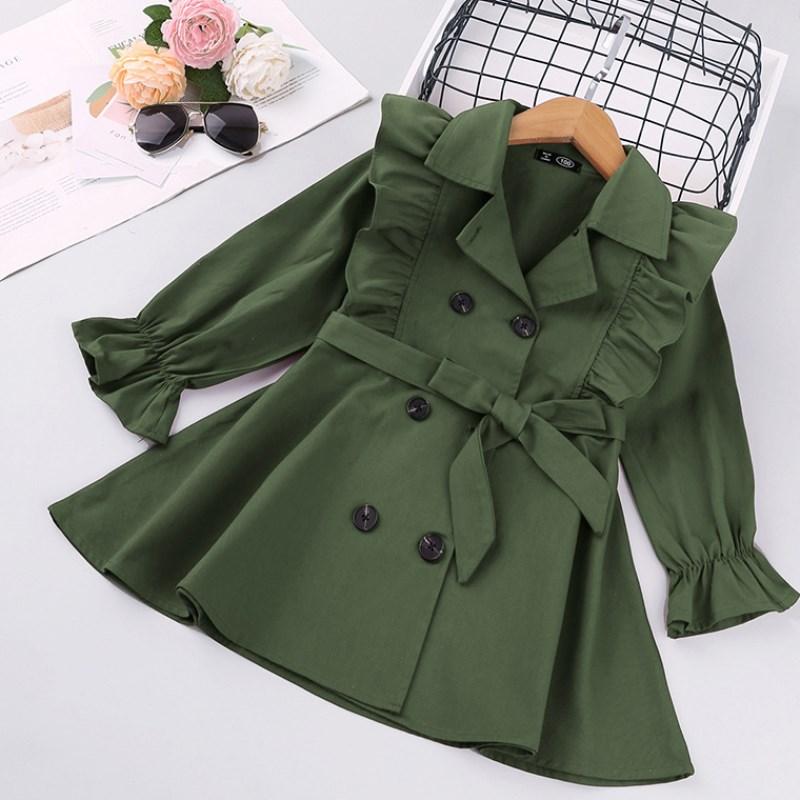 Girls' Trench Coat With Solid Double-Breasted Jacket - GIGI & POPO - Baby Girl - Green / 90cm