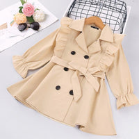 Girls' Trench Coat With Solid Double-Breasted Jacket - GIGI & POPO - Baby Girl - Khaki / 90cm