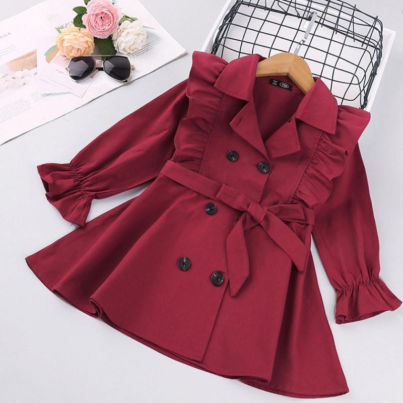 Girls' Trench Coat With Solid Double-Breasted Jacket - GIGI & POPO - Baby Girl - Red / 90cm