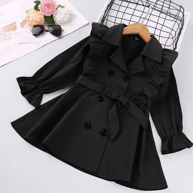 Girls' Trench Coat With Solid Double-Breasted Jacket - GIGI & POPO - Baby Girl - Black / 90cm