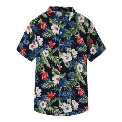 Hawaiian printed men's floral shirt with short sleeves.