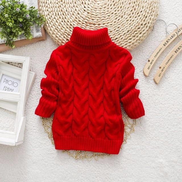 High collar Pullovers Turtleneck Warm Thick Sweaters - GIGI & POPO - solid-red / 2T