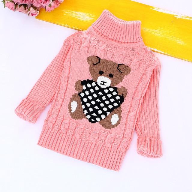 High collar Pullovers Turtleneck Warm Thick Sweaters - GIGI & POPO - bear-pink / 2T