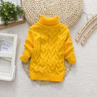 High collar Pullovers Turtleneck Warm Thick Sweaters - GIGI & POPO - solid-yellow / 2T