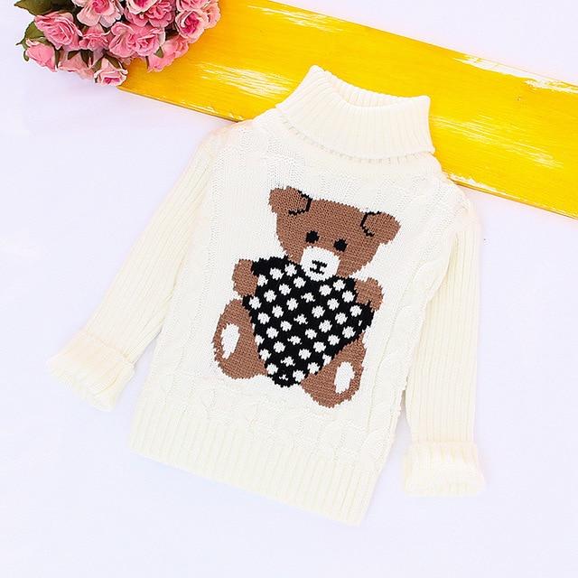 High collar Pullovers Turtleneck Warm Thick Sweaters - GIGI & POPO - bear-white / 2T